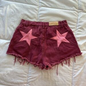 Nasty Gal - Burgundy and Pink Star Jean Shorts